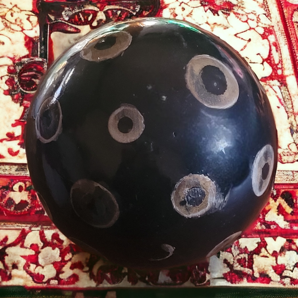 VICTORIAN CARPET BALL 1860 - 1890 Black Glaze Stick-Spatter Design 4 ½”